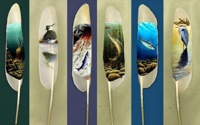 Рисунки на перьях