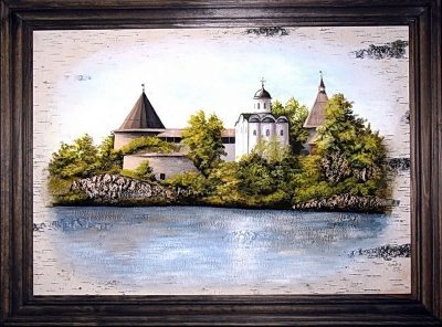 Сергей Сурин и его картины на  бересте